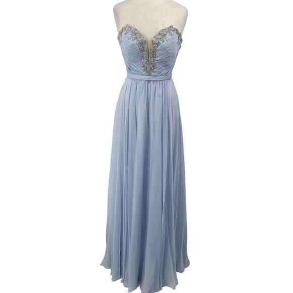 La Femme Gown Crystal Embellished Illusion Sweetheart Strapless Pale Blue NEW 8 - Picture 4 of 13